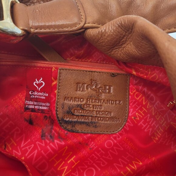 Mario Hernandez Columbian Brown Leather Hobo Shoulder Bag Purse HTF *READ Flaws - Picture 5 of 12